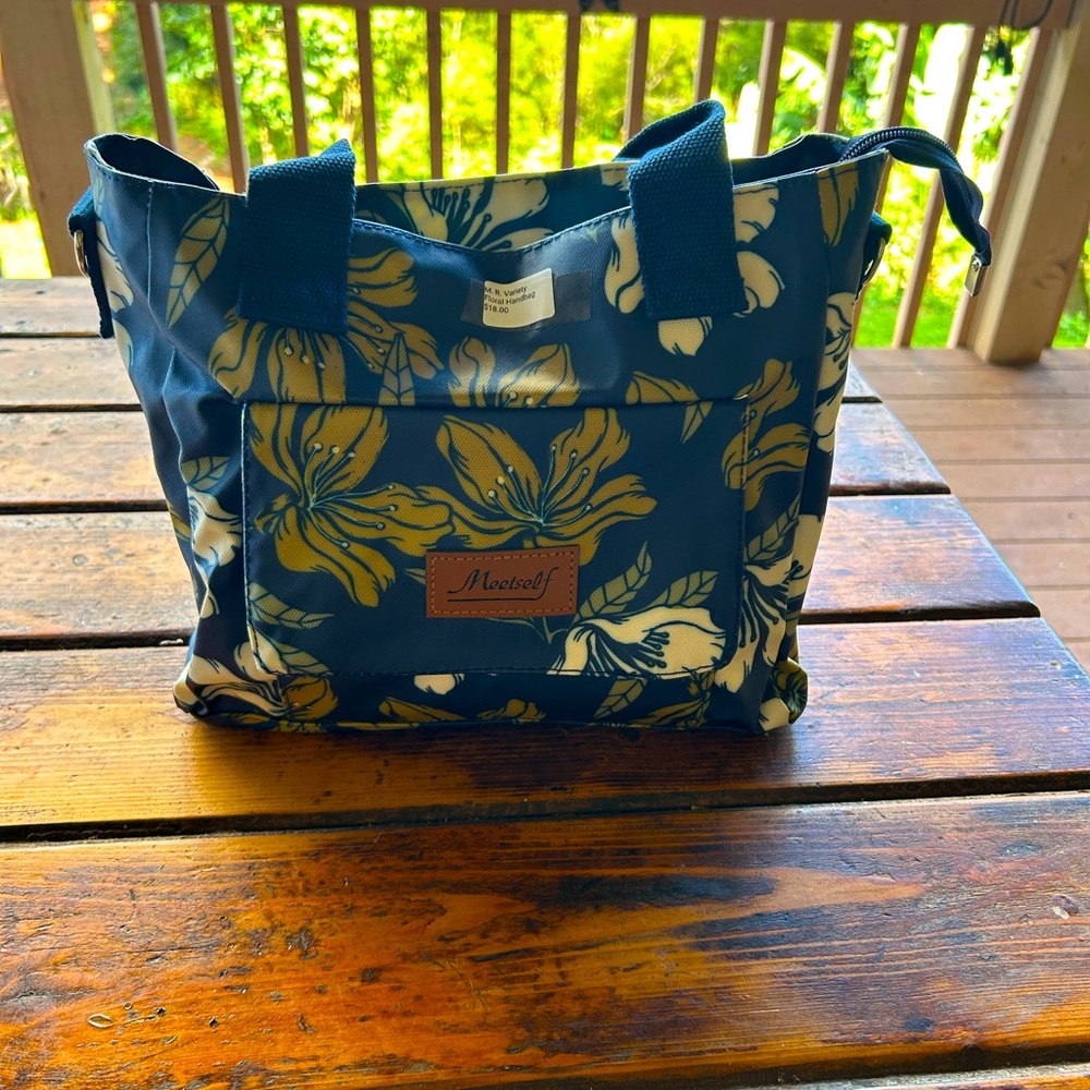 Mural Blue and Yellow Botanical Tote Bag